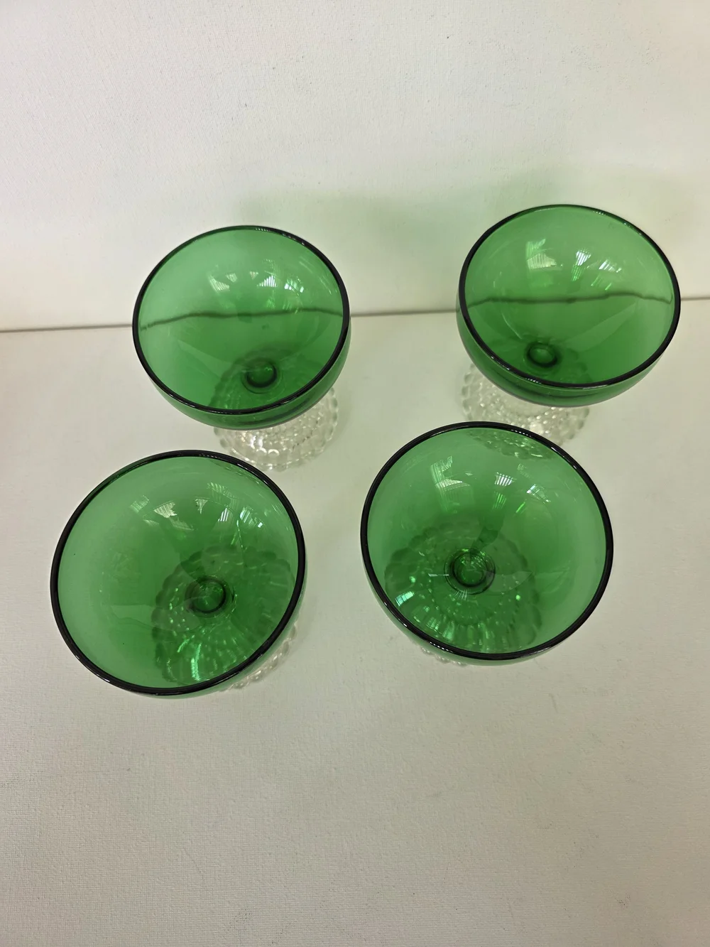Vintage Anchor Green Glass Coupe Dessert Bowls - Set of 4